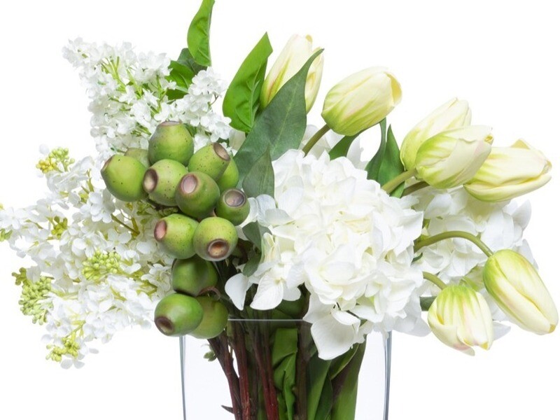 Silk-Lifelike Plant, Hydr Tulip Arrangement, White &amp; Green