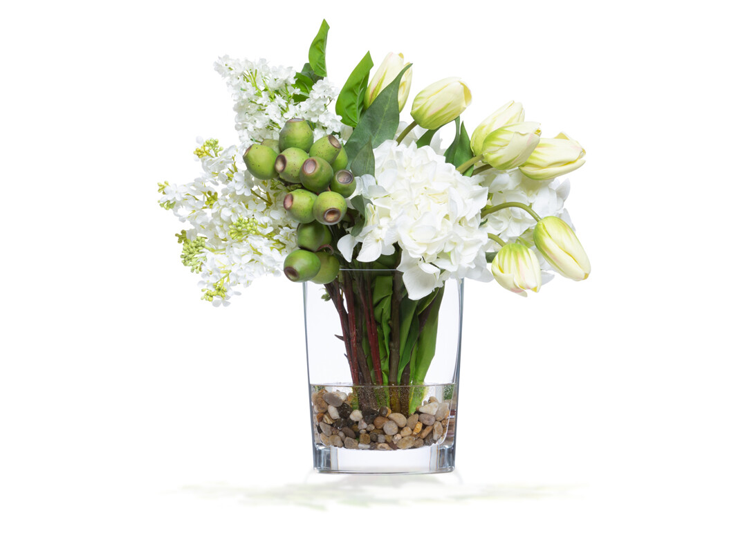 Silk-Lifelike Plant, Hydr Tulip Arrangement, White &amp; Green