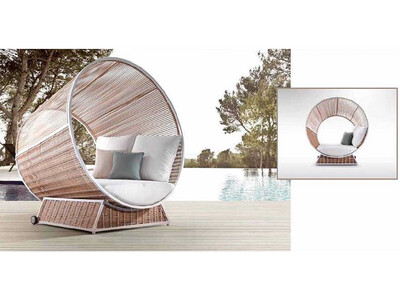 Tunnel Woven Canopy Daybed, White & Grey