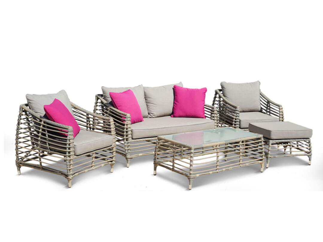 5 Pc, Entrancing Cushion Patio Set, Light Grey & Pink