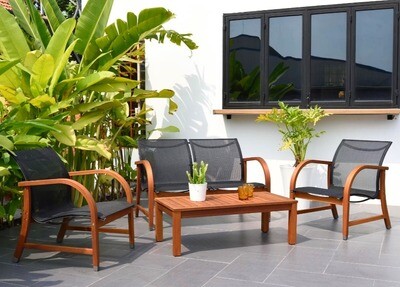 4 Pc Wood Patio Conversation Set, Dark