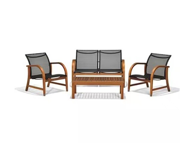 4 Pc Wood Patio Conversation Set, Dark