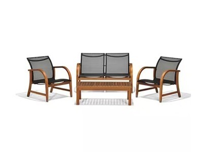 4 Pc Wood Patio Conversation Set, Dark