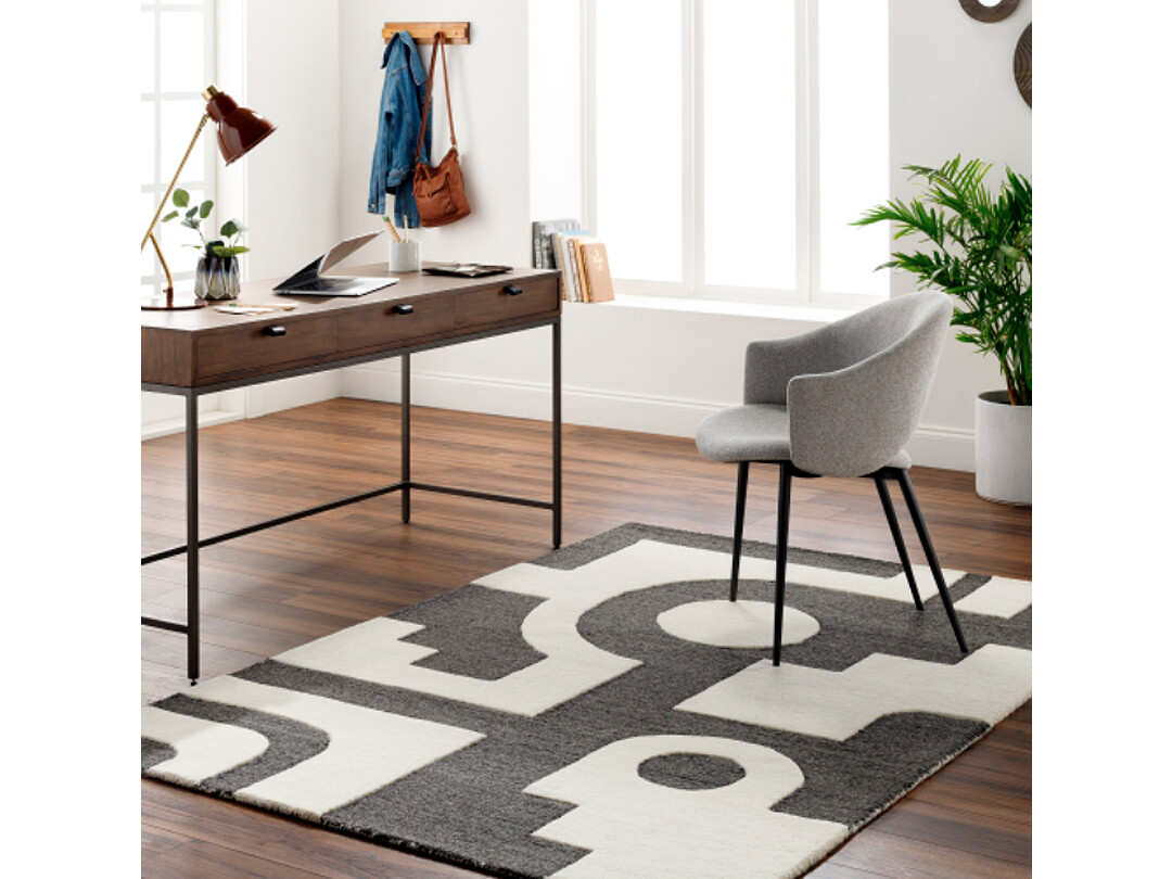 Rook Geo Rug, White, Charcoal