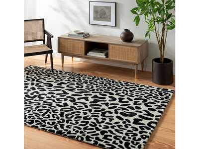 Thena Leopard Print Rug, Cream, Black