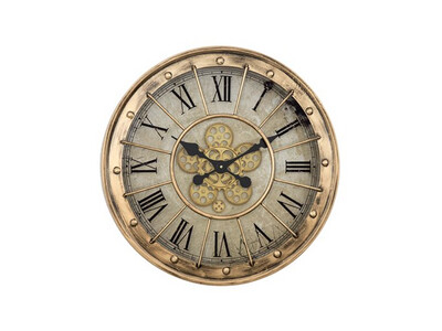 Gear Gilded Round Clock, Antique Gold