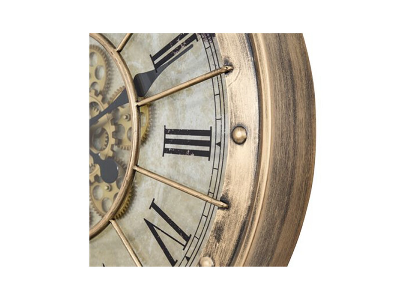 Gear Gilded Round Clock, Antique Gold