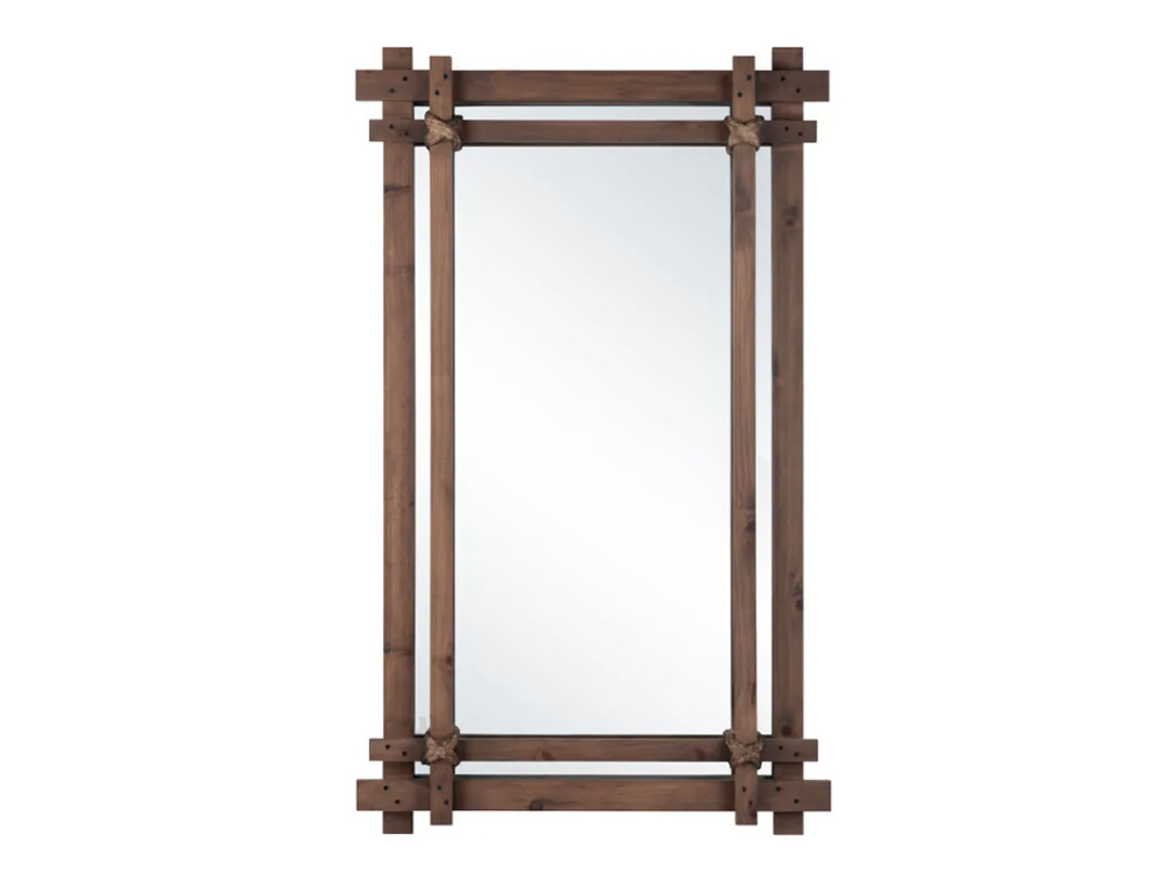 Rustic Wood Rope-Fastened Rectangular Mirror