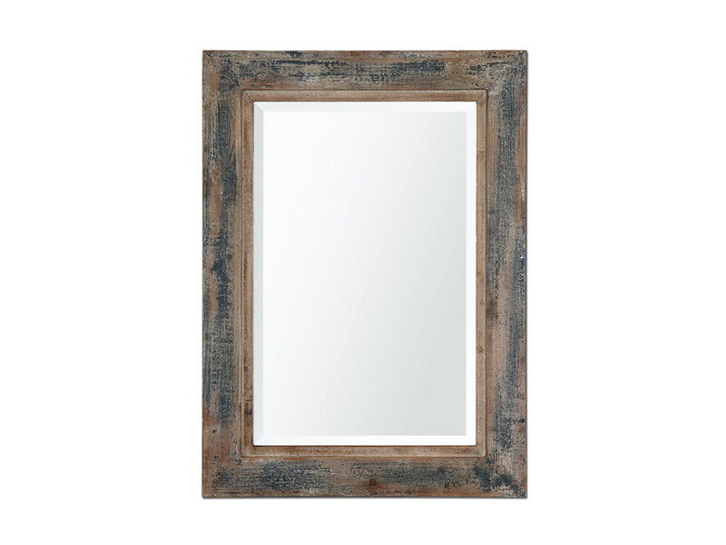 Aged Wood Rectangular Mirror, Slate Blue