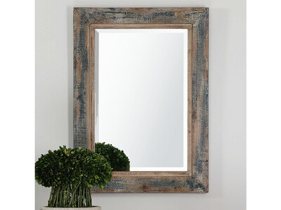 Aged Wood Rectangular Mirror, Slate Blue