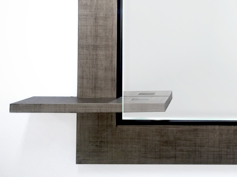 Modern Square Mirror with Shelf, Silver