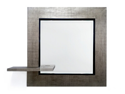 Modern Square Mirror with Shelf, Silver