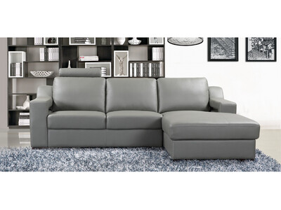Chaise Cow Leather 2 Seat Sectional, Grey, SX-6309