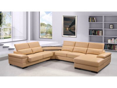 Adjustable Chaise Cow Leather Sectional, Orange Tan, SX-6960