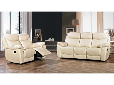 Reclining 3-Seat Leather Sofa, Beige