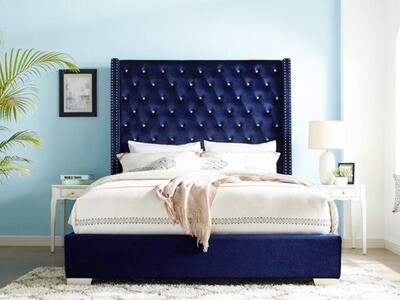 Upholstered Tufted King  Bed, Blue