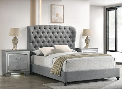 Upholstered Tufted Queen Bed, Cream