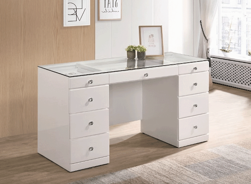 9-Drawer, Desk/Vanity Tables with Stool, Black or White