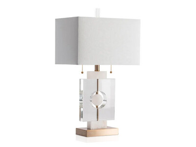 Geo Table Lamp, Crystal, Alabaster, and Brass