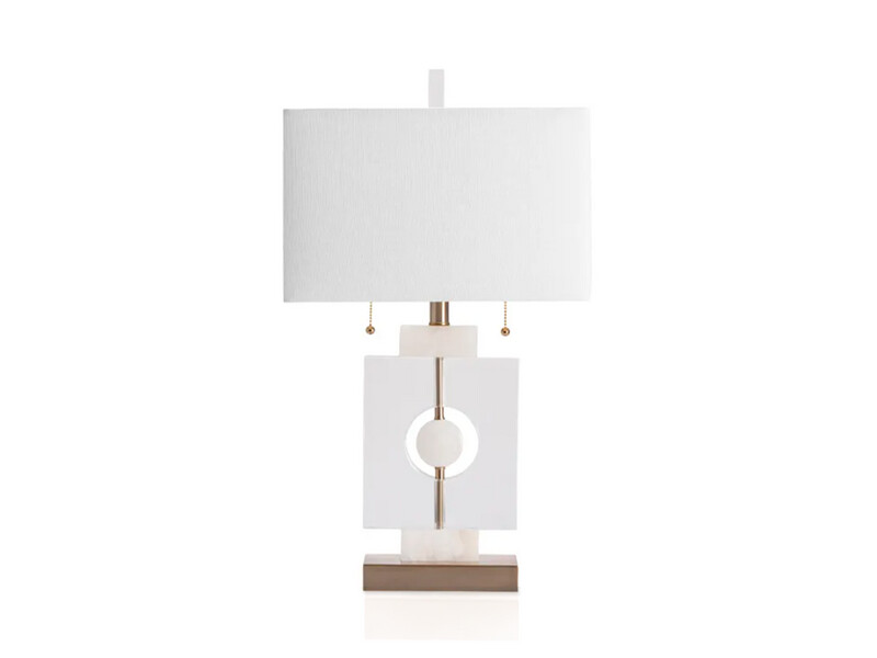 Geo Table Lamp, Crystal, Alabaster, and Brass