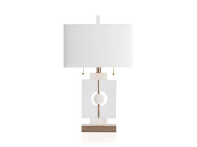 Geo Table Lamp, Crystal, Alabaster, and Brass