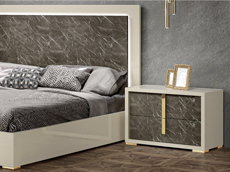 Gold Accent 2-Drawer Nightstand , Brown &amp; Cream Marble