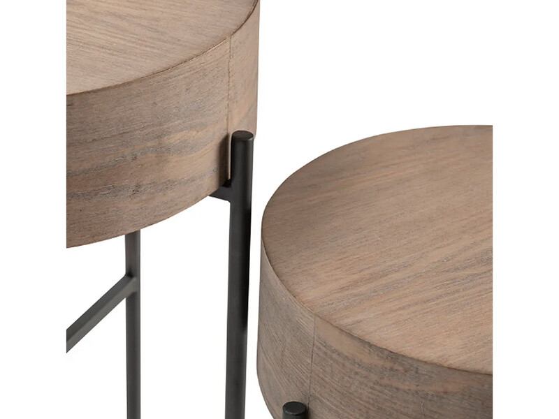 Elegant Round S/2 Wood and Metal Accent Table
