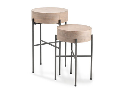 Elegant Round S/2 Wood and Metal Accent Table