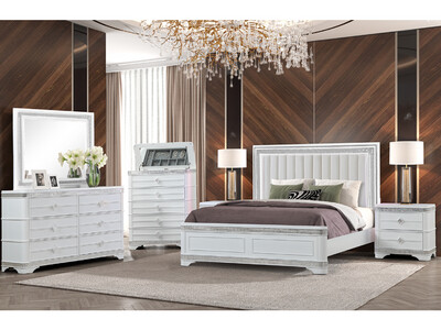 Glam Upholstered Led Light King Bed, White