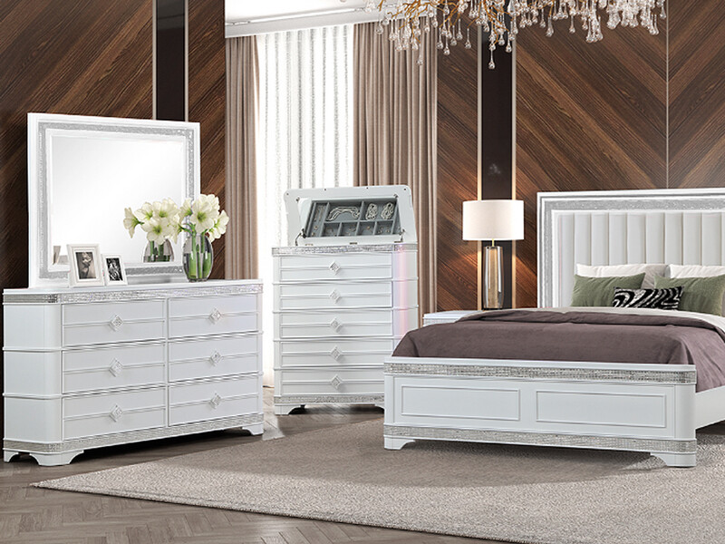 Glam 6-Drawer Dresser/Led Light Mirror, White