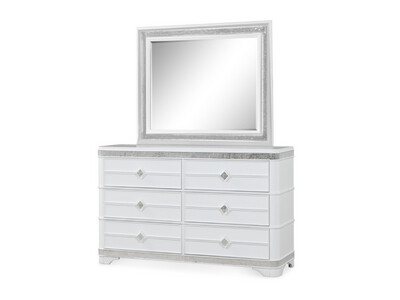 Glam 6-Drawer Dresser/Led Light Mirror, White