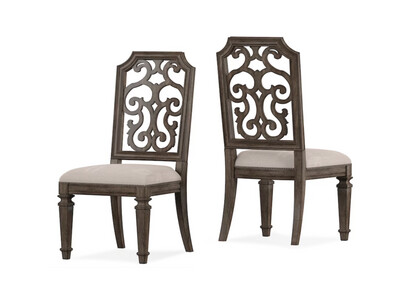 Fret Back Side Chair, Walnut Finish​, Off-White