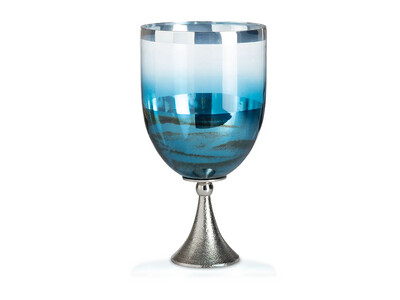 Glass Holder/Vase 17", Blue and Brown Hues