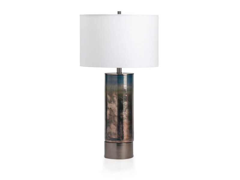 Cylinder Glass Table Lamp, Blue &amp; Bronze