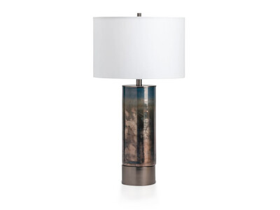 Cylinder Glass Table Lamp, Blue &amp; Bronze