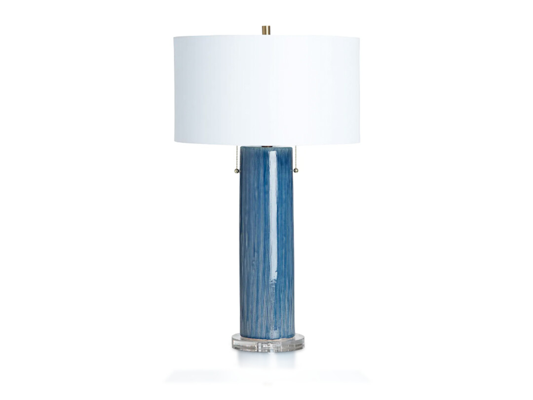 Ribbed Ceramic Glass Table Lamp, Blue
