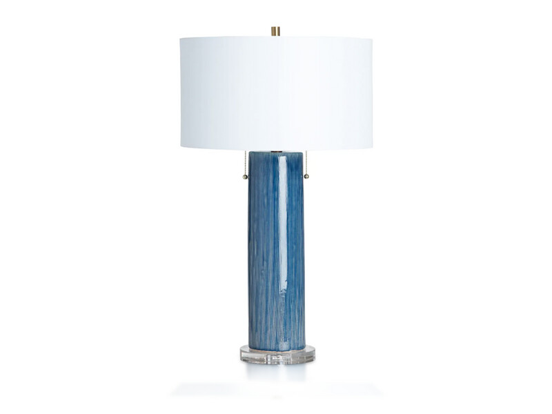 Ribbed Ceramic Glass Table Lamp, Blue