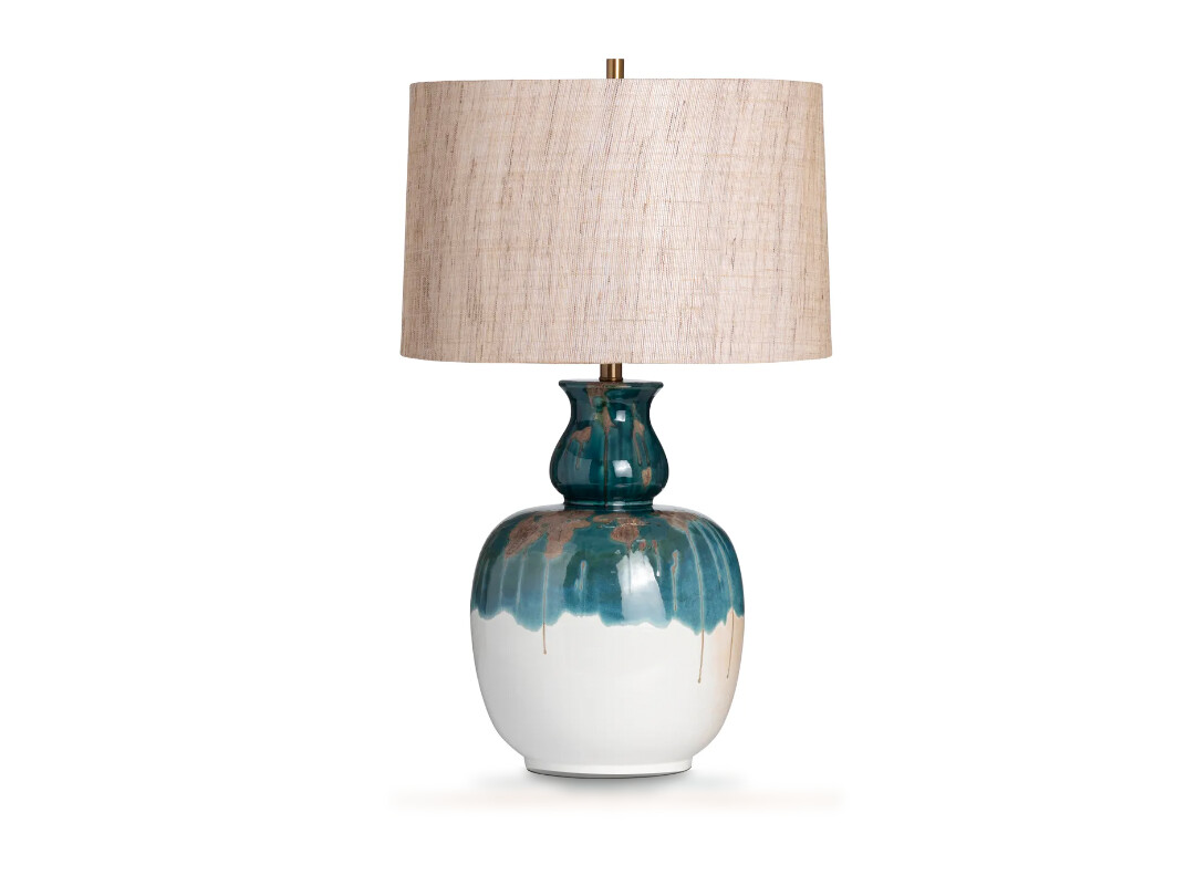 Neoclassical Table Lamp, Blue, White, Brown Tones Neoclassical Table Lamp, Blue, White, Brown Tones