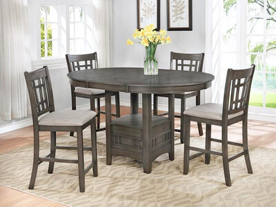 5pc Counter Height Dining Set, Wood, Beige Upholstery