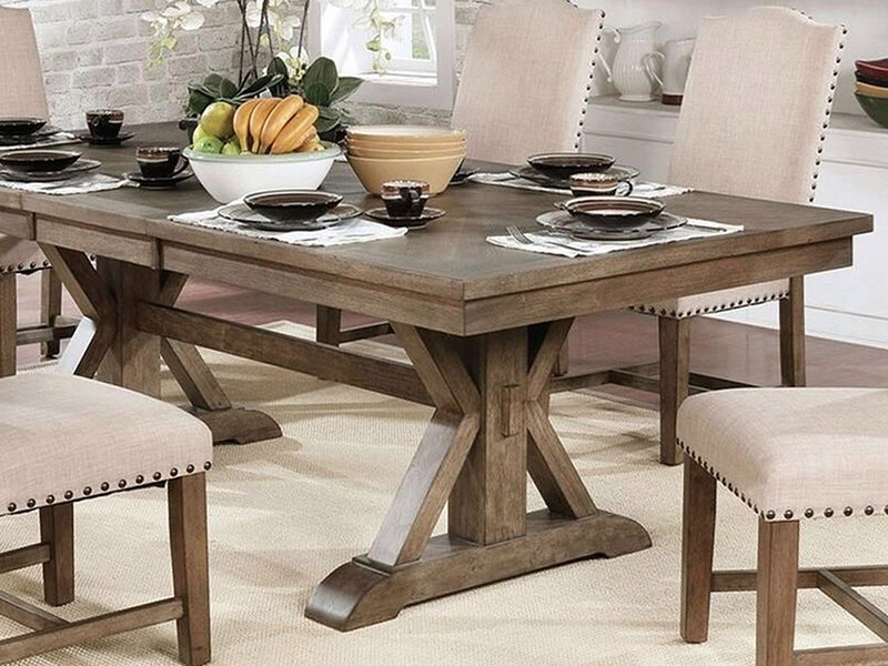 7 pc Dining Set, Wood, Beige Upholstery
