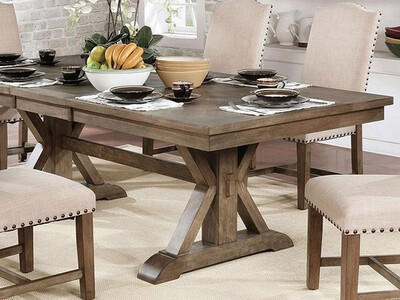7 pc Dining Set, Wood, Beige Upholstery