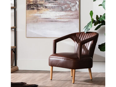 Opulence Faux Leather Arm Accent Chair, Brown