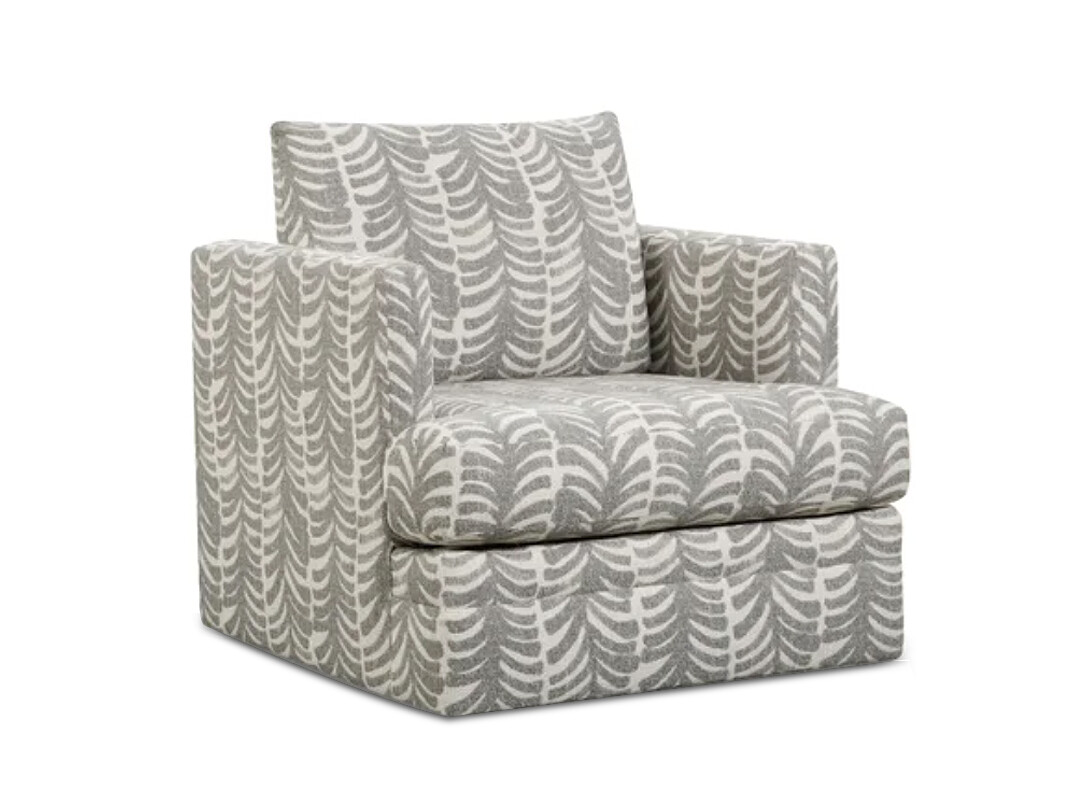 Leaf Spinal Pattern Upholstered Swivel Armchair, Grey &amp; Beige