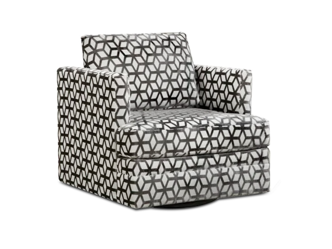 Geometric Pattern Upholstered Swivel Armchair, Grey &amp; Beige