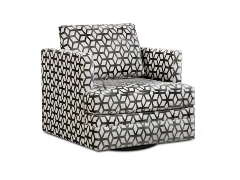 Geometric Pattern Upholstered Swivel Armchair, Grey &amp; Beige