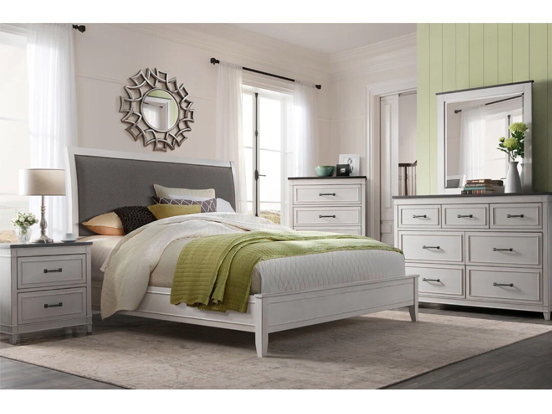 Exquisite Coastal 5-Piece Bedroom King or Queen Set, Grey and White