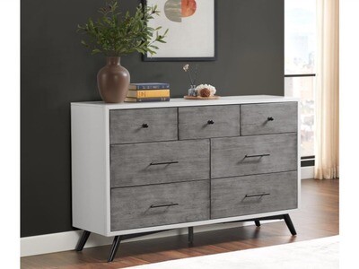 Mid-Century 7-Drawer Dresser , White, Grey and Black Mid-Century 7-Drawer Dresser , White, Grey and Black