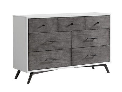 Mid-Century 7-Drawer Dresser , White, Grey and Black