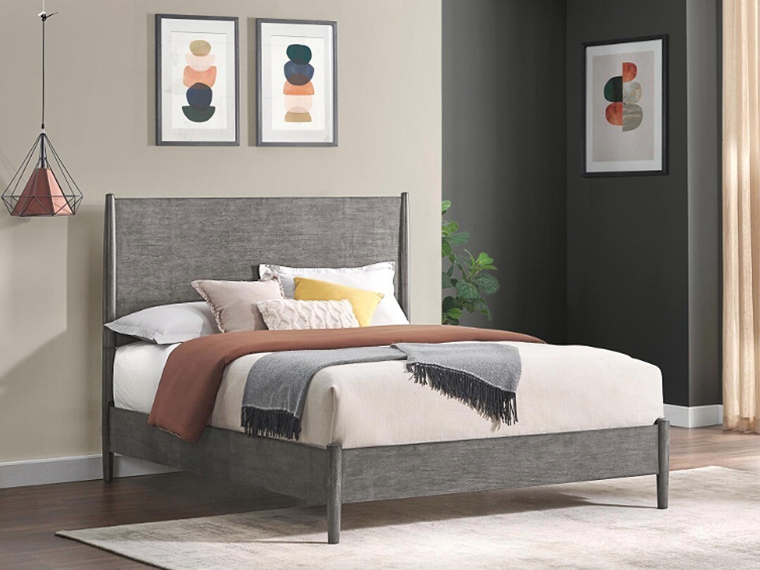 Mid-Century Queen Bed, Grey Mid-Century Queen Bed, Grey