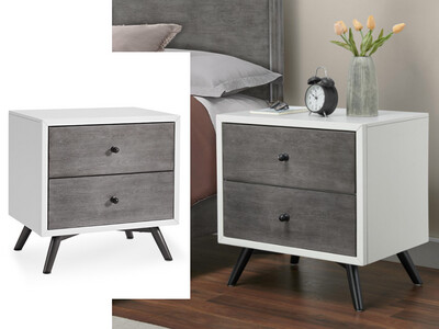 Mid-Century 2-Drawer Nightstand, White, Grey and Black Mid-Century 2-Drawer Nightstand, White, Grey and Black